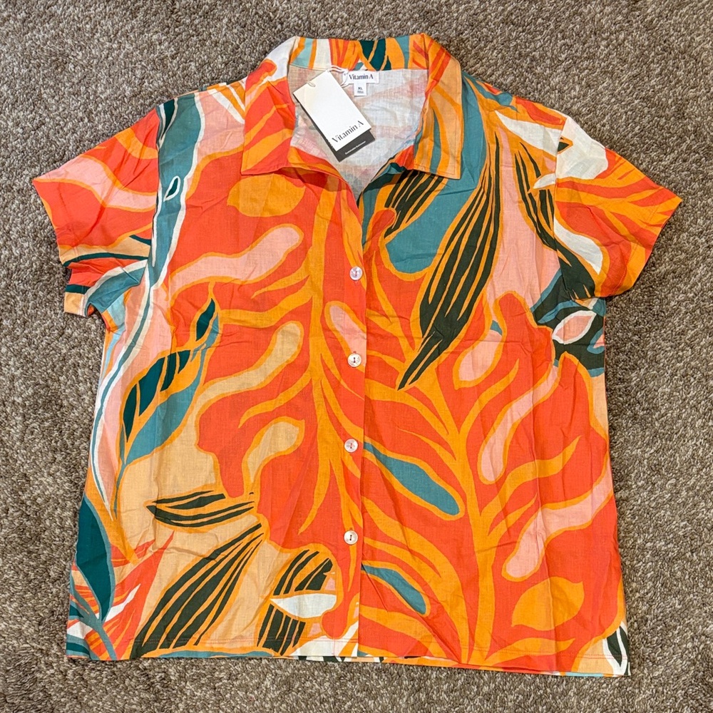 Vitamin A Tropical Button Down Shirt XL Beach Cover Up Resort Top NWT E162d